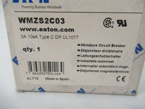 Eaton WMZS2C03; Circuit Breaker  3A 277VAC 48VDC 2Pole