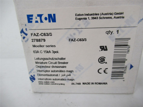 Eaton FAZ-C63/3; Circuit Breaker 63A 3 Pole 277/480VAC 96VDC