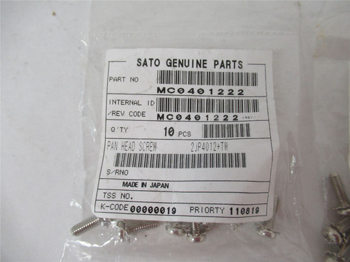 Sato MC0401222; Lot-20 Pan Head Screw