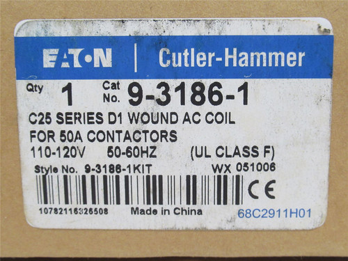 Eaton 9-3186-1; Contactor Coil: 110/120VAC; 50A