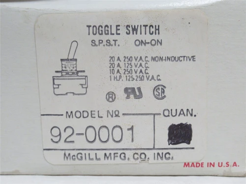 McGill 92-0001; Bat Lever Actuator Toggle Switch 20A; 250VAC