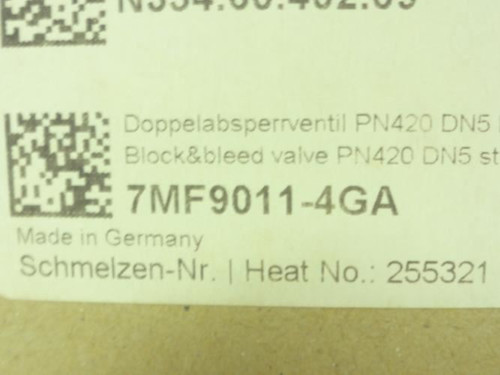Schneider 7MF9011-4GA; Double Sut-Off Cock DN 5; 420bar
