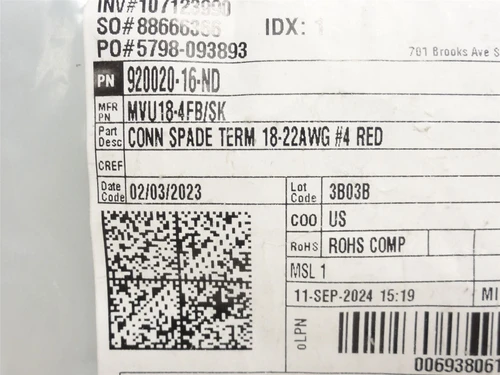 3M MVU18-4FB/SK; Lot-100. Spade Terminal Connectors; 18-22AWG
