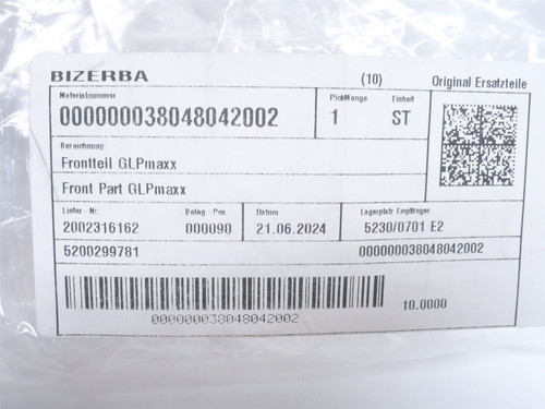 Bizerba 38048042002; Plastic Front Panel GLPmaxx