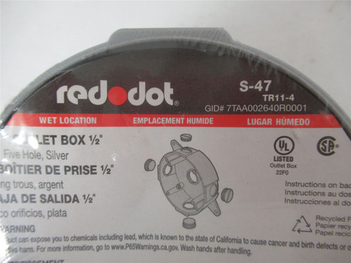 Red Dot S-47; Outlet Box 1/2" 5 Hole