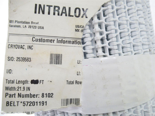 Intralox 57201191; Conveyor Belt; 21.9" Wide x 10' Long