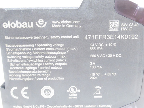 Elobau 471EFR3E16K0192; Safety Relay Control; 250VAC; Coil 24V