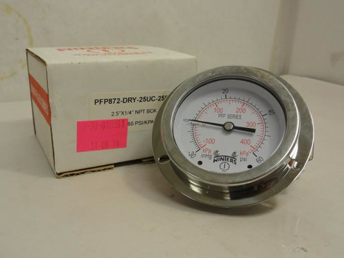 Winters PFP872-DRY-25UC-25FF; Pressure Gauge; SS; -30~60Psi