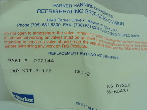Parker 202144; Refrigerant Cap Kit; .2-1/2; Aluminum