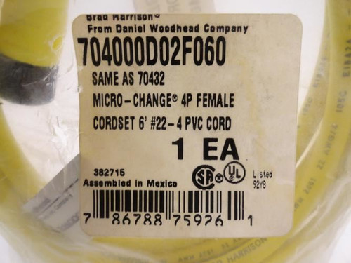 Daniel Woodhead 704000D02F060; Micro-Change Cordset 4P