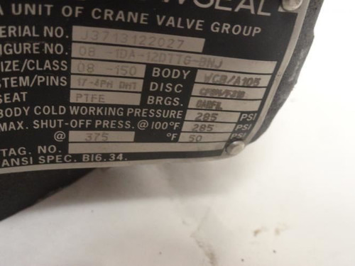 Crane 08-1DA-12DTTG-BNJ; Butterfly Valve; 8"; 285PSI