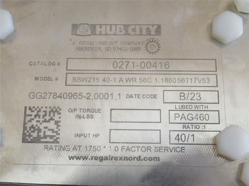 Hub City SSW215 40/1 A WR 56C; AC GearmotorSS 3/4Hp 40:1Ratio