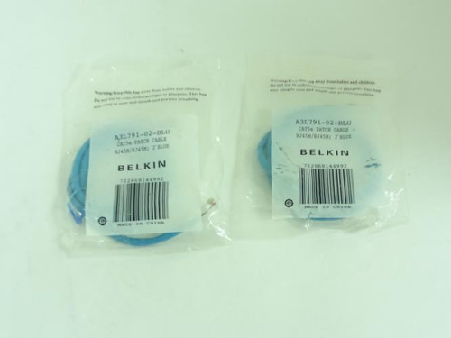Belkin A3L791-02-BLU; Lot-2 CAT5e 2'ft Ethernet Patch Cable