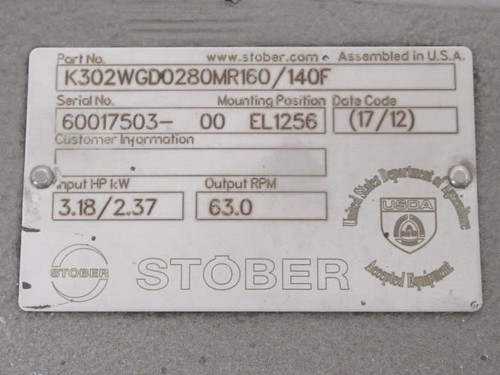 Stober K302WGD0280MR160/140F; Gearbox; RA; 28:1 Ratio