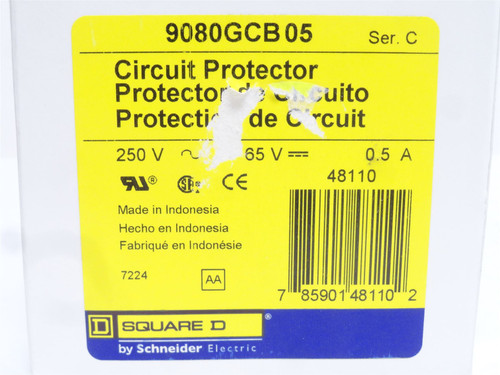 Square D 9080GCB05; Circuit Protector; 1/2 Amp; 250VAC/65VDC