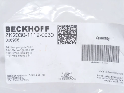 Beckhoff ZK2030-1112-0030; Power Cable 5-Pin; 12A; 300V; 3m L