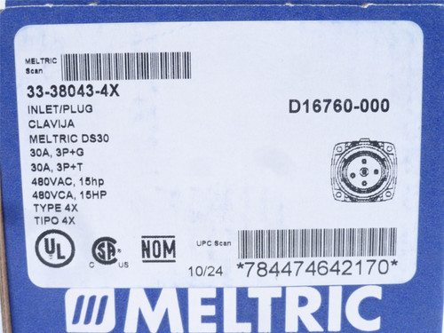 Meltric 33-38043-4X; Receptacle Inlet; 30A; 480V; 3P+G
