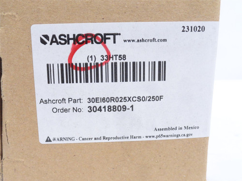 Ashcroft 30EI60R025XCS0/250F; Dial Thermometer; 0-250Deg; SS
