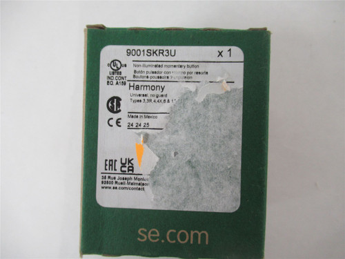 Schneider 9001SKR3U; Pushbutton NonIlluminated Momentary 30mm