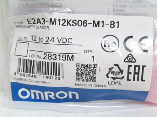 Omron E2A3-M12KS06-M1-B1; Prox Sensor; 12-24VDC; 1-NC; 1-NO