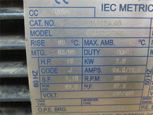Lenze C132T34FZ6C; AC Motor 193124.60; 10HP; 230/460V; 2905RPM