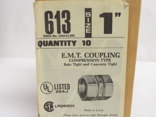 Regal 5394-61300; Lot-10; Compression EMT Couplings; Size: 1"