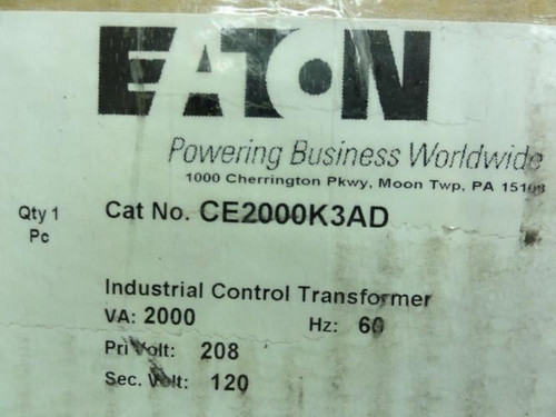 Eaton CE2000K3AD; Transformer 2000VA; Pri: 208V to Sec: 120V