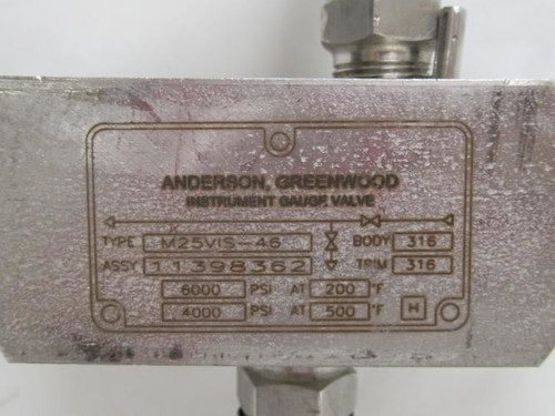 Anderson M25VIS-46; Instrument Gauge Valve; 5000Psi; SS-316; 1/2NPT