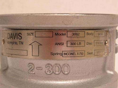 Davis 3062; Wafer Check Valve Size: 2"; SS-316 Disc