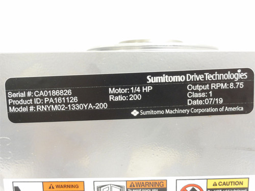 Sumitomo RNYM02-1330YA-200; Gearmotor PA161126; 200:1 Ratio