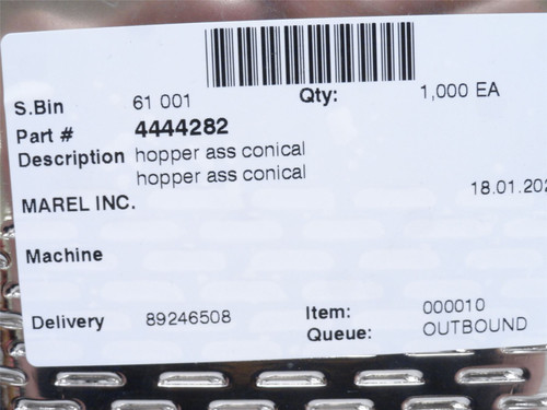 Marel 4444282; Conical Weighing Hopper Assy; SS; 3.5 Litre