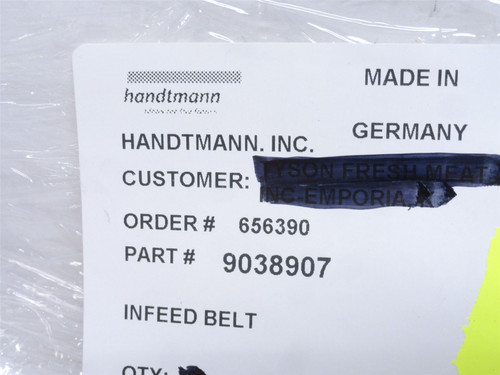Handtmann 9038907; Infeed Belt; 250mm Wide x 1062mm Long