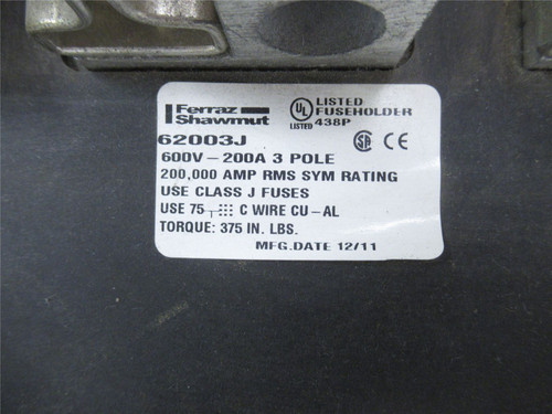 Ferraz Shawmut 62003J; Fuse Block 600V 200A 3 Pole