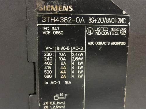Siemens 3TH4382-0AP6; Control Relay; 10A; 10P; Coil: 240V@50Hz