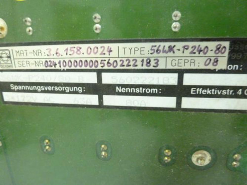 Kollmorgen Seidel 3.6.158.0024; Power Supply; Type: 56WK-P240-80