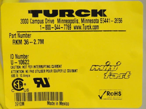 Turck RKM 36-2.7M; Industrial Female Cordset; U-10622; 3-Pin