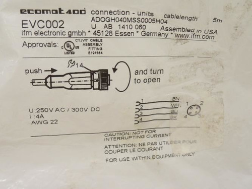 ifm EVC002; Straight Female Cordset; 5-Pin; 250VAC