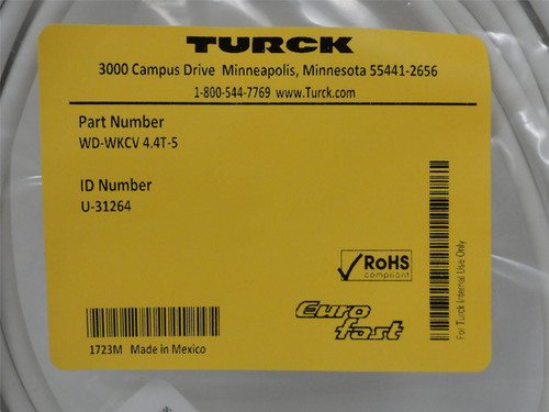 Turck WD-WKCV-4.4T-5; Cordset; U-31264; 5M Length; M12