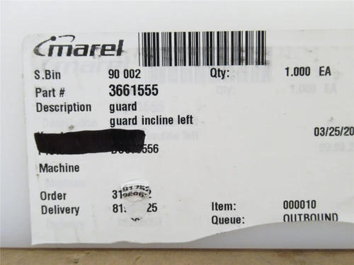 Marel 3661555; Incline Conveyor Guard; UHMW; Left