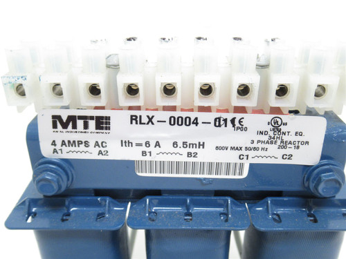 MTE RLX-0004-011; Line Reactor; 4 Amps; 600VAC; 3 Phase
