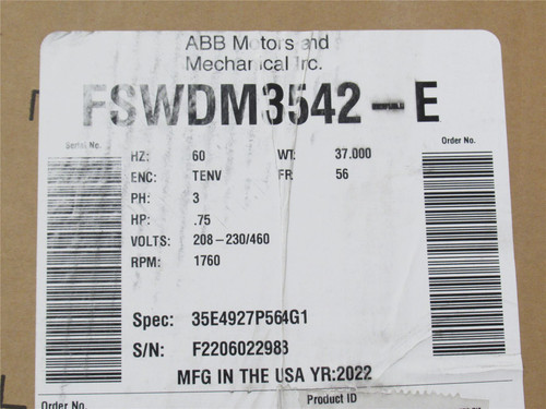 Blador FSWDM3542-E; AC Motor; SS; 3/4HP; 1760RPM 230/460VAC