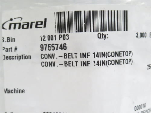 Marel 9755746; Dimpled Infeed Belt 3' Long x 14" Width; White
