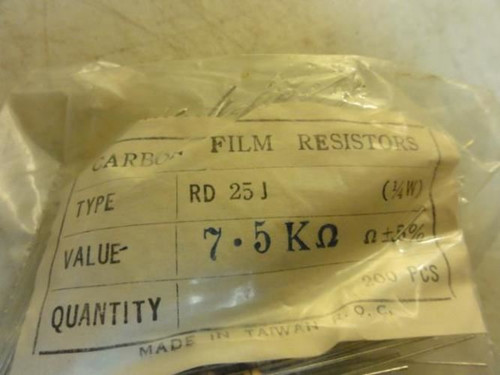 MFG- RD 25 J; LOT-200; Resistors; 7.5K Ohms; 1/4W