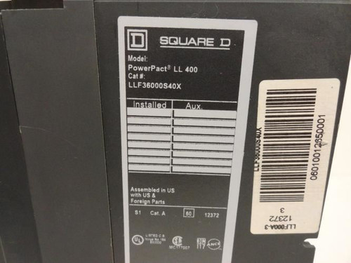 Square D LLF36000S40X; Circuit Breaker; 400A; 600V; 3 Pole