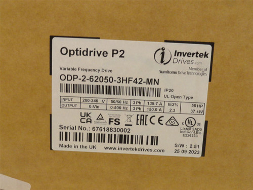 Invertek ODP-2-62050-3HF42-MN; AC Drive 50HP 240VAC 150A