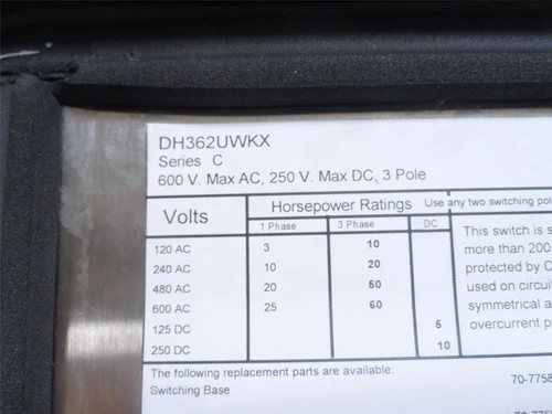 Eaton DH362UWKX; Non-Fused Safety Switch; 60A; 600VAC; 3-Pole
