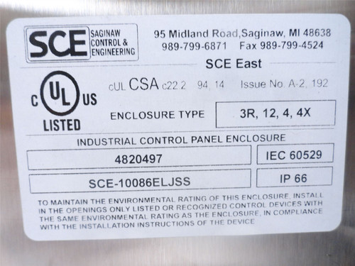 SCE SCE-10086ELJSS; Wall Mount Enclosure; SS; 10" x 8" x 6"
