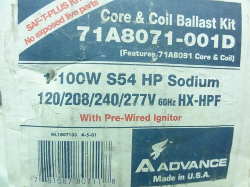 Philips Advance 71A8071-001D; Core and Coil Ballast Kit; 1-100W