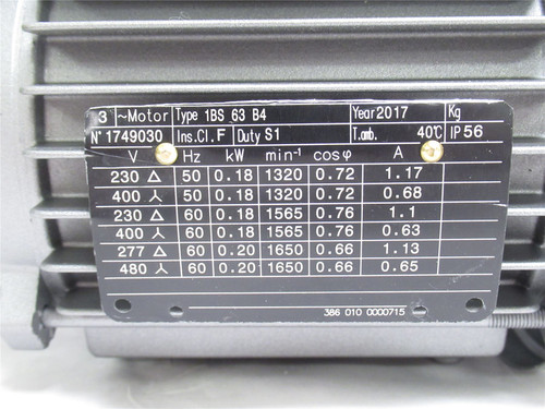 Risco 49005801; AC Gearmotor 1BS 63 64; 230-480V; 1/4HP