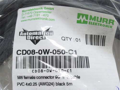 Murr CD08-0W-050-C1; Cable M8; Right-Rngle Female To Pigtail